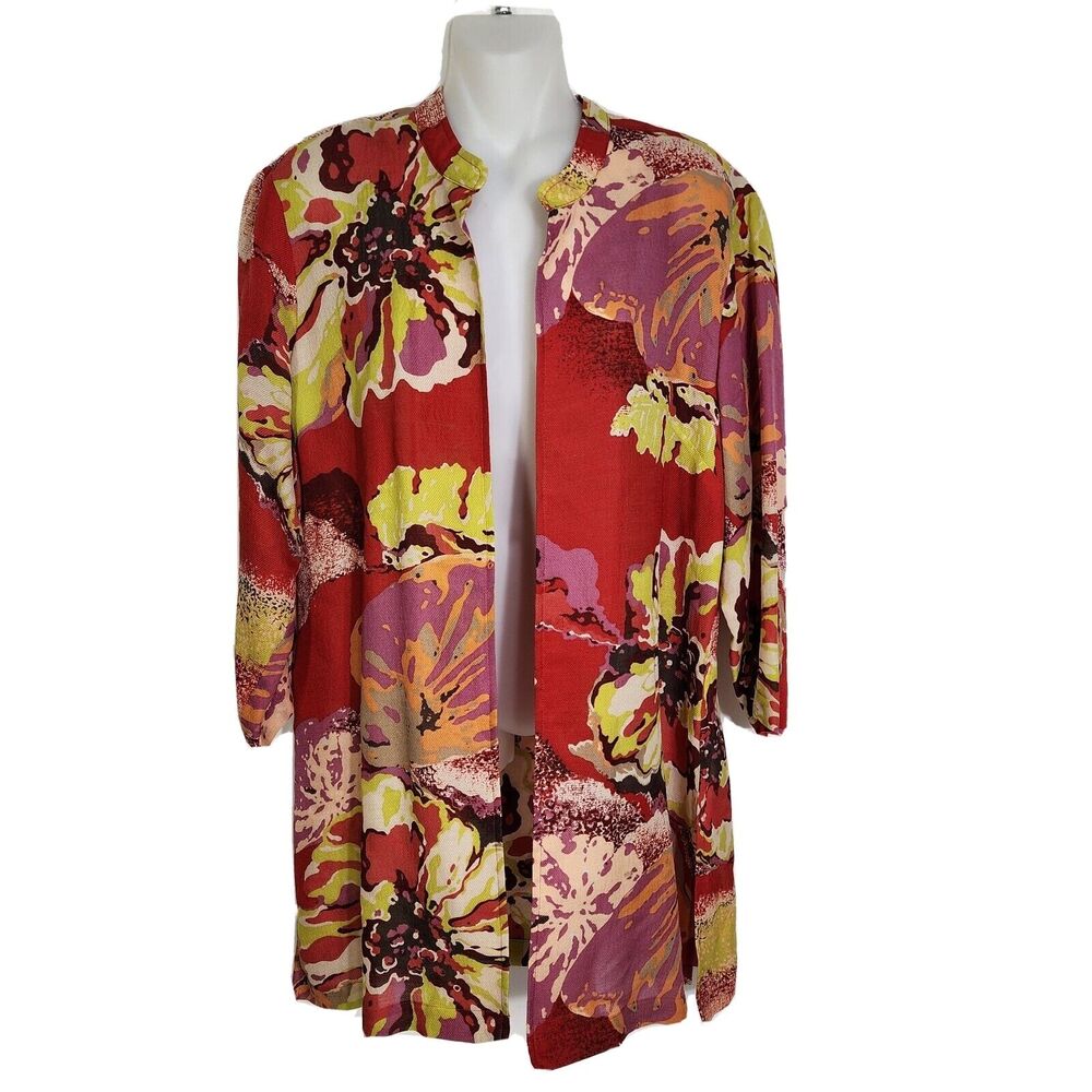 Coldwater Creek Women's Kimono Medium Multicolor Silk Wool Cover Up Open Front